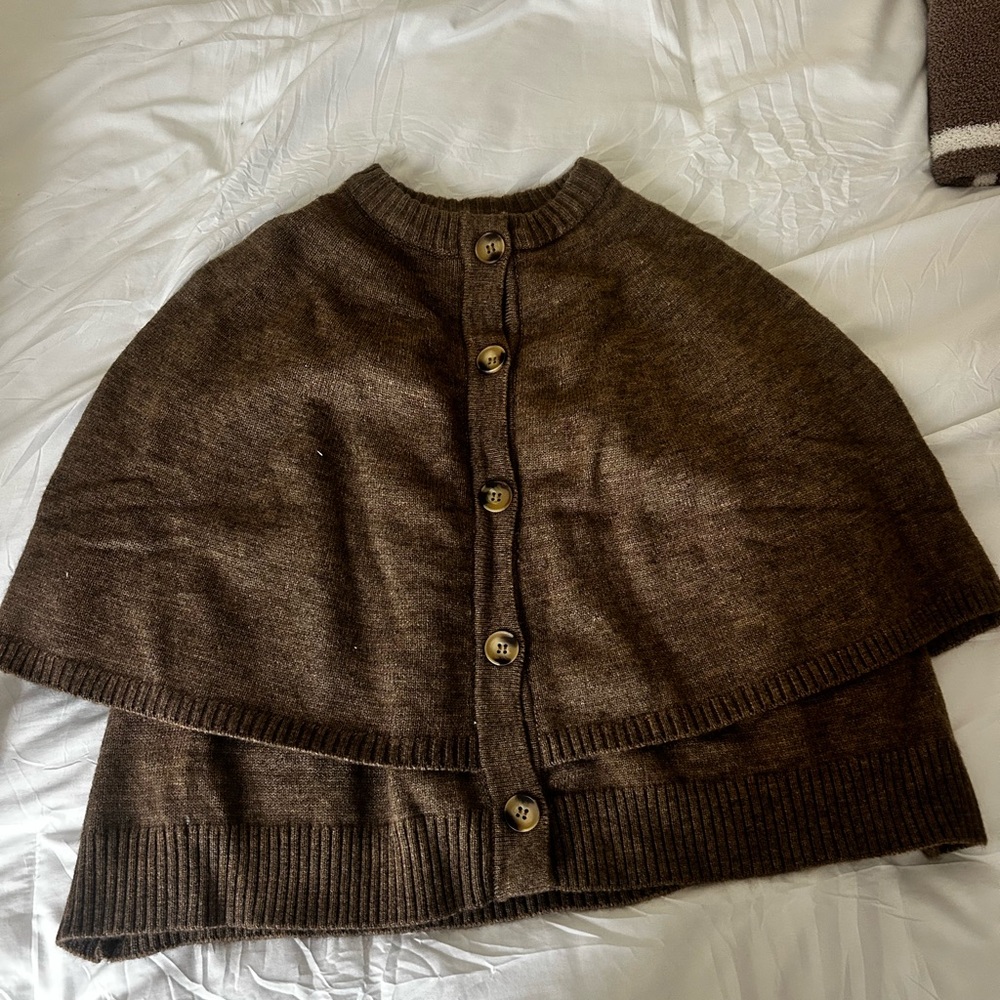 Brown Button-Up Women's Sweater Cape